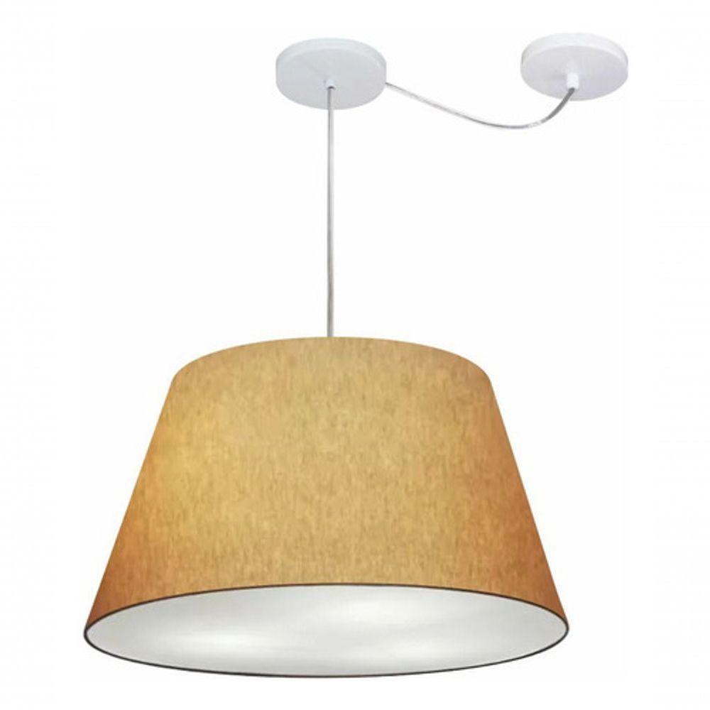 Lustre Pendente Cone Com Desvio De Centro Vivare Md-4283 Cúpula Em Tecido 35x50cm - Bivolt Palha 127/220v - 3
