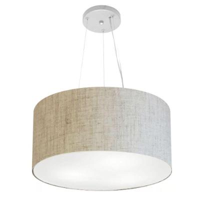 Lustre Pendente Cilíndrico Vivare Md-4185 Cúpula Em Tecido 45x21cm - Bivolt Rustico-bege 127/220v