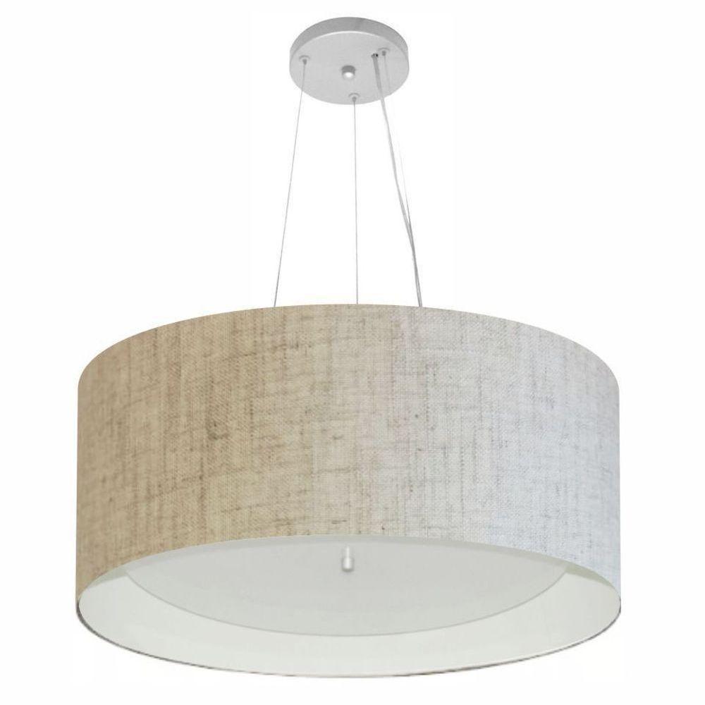 Lustre Pendente Cilíndrico Vivare Md-4145 Cúpula Em Tecido 50x25cm - Bivolt Rustico-bege-branco 127/220v - 1