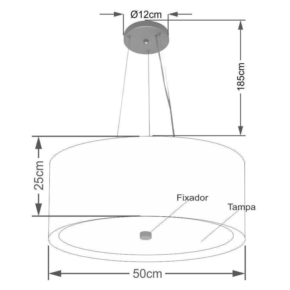Lustre Pendente Cilíndrico Vivare Md-4145 Cúpula Em Tecido 50x25cm - Bivolt Rustico-bege-branco 127/220v - 2
