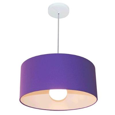 Lustre Pendente Cilíndrico Md-4052 Cúpula Em Tecido 50x21cm Roxo - Bivolt