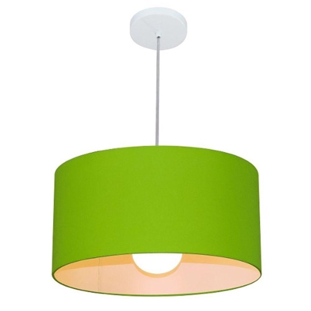 Lustre Pendente Cilíndrico Md-4052 Cúpula Em Tecido 50x21cm Verde Limão - Bivolt - 1