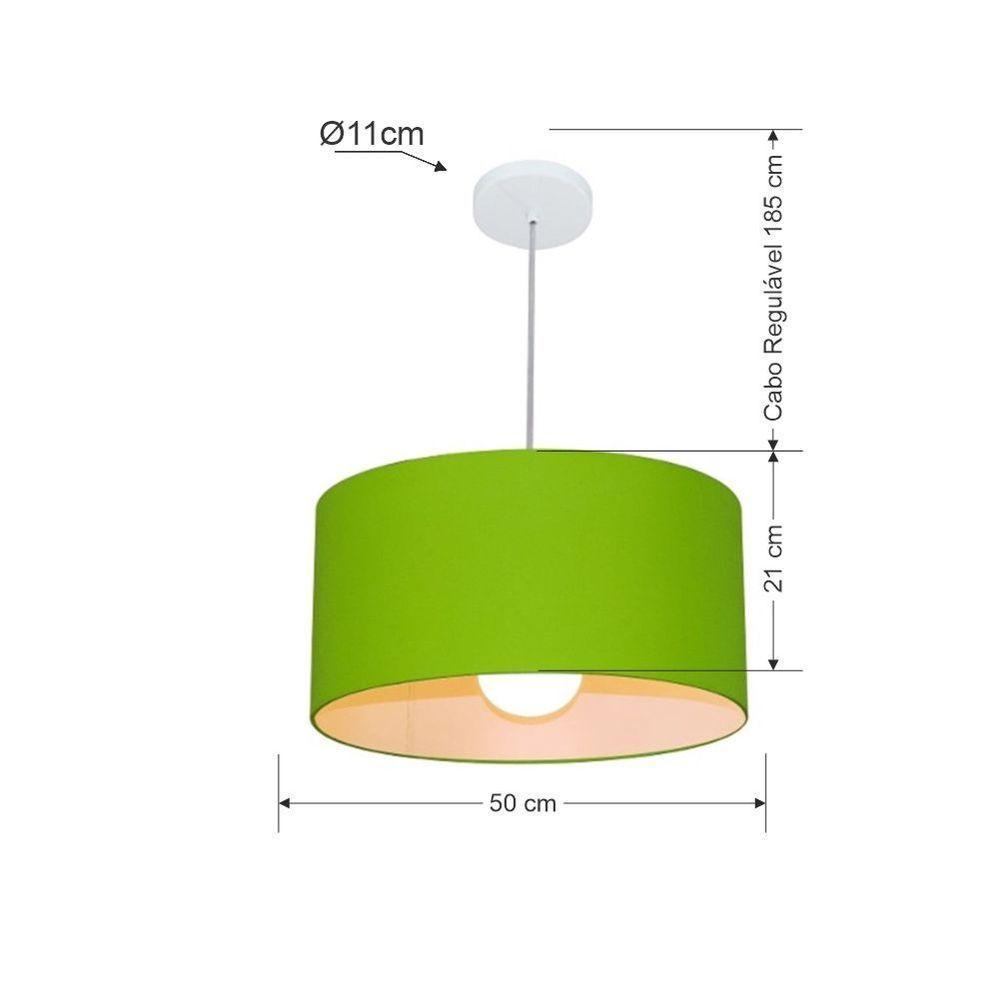 Lustre Pendente Cilíndrico Md-4052 Cúpula Em Tecido 50x21cm Verde Limão - Bivolt - 2