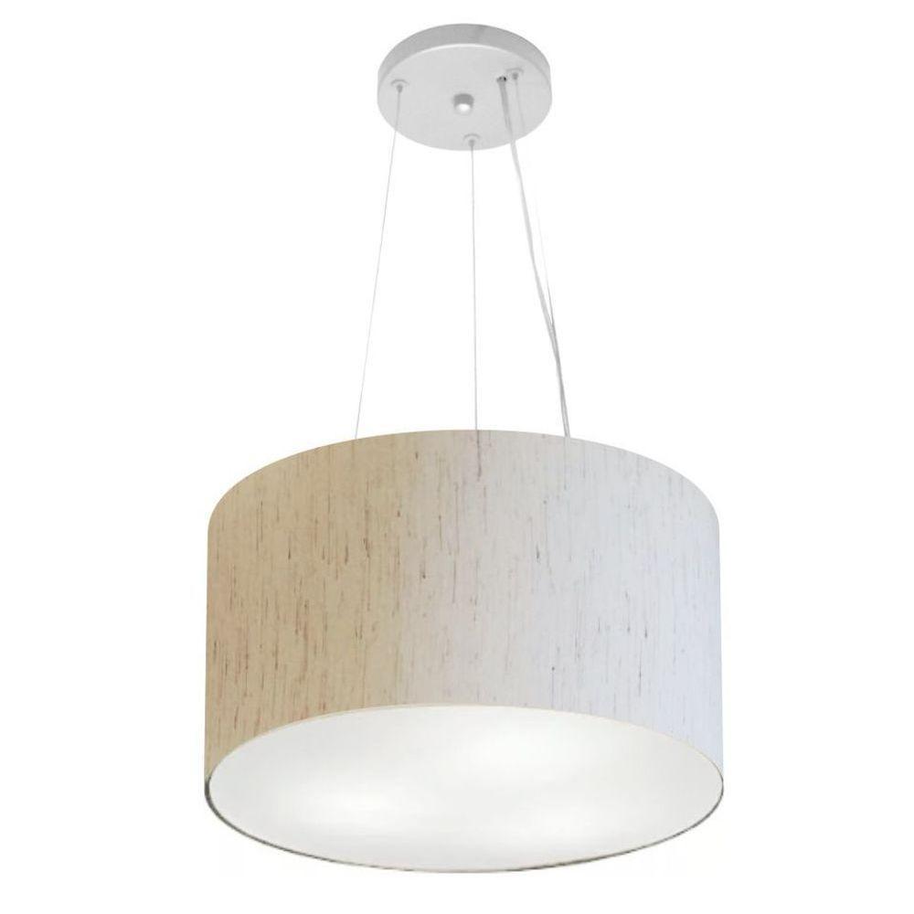 Lustre Pendente Cilíndrico Vivare Md-4182 Cúpula Em Tecido 40x25cm - Bivolt Linho Bege 127/220v - 1