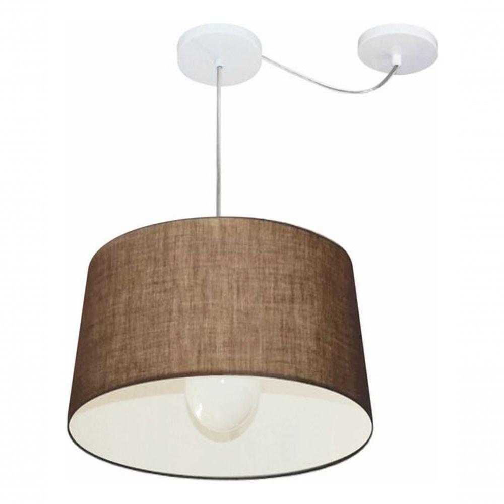Lustre Pendente Cone Com Desvio De Centro Vivare Md-4275 Cúpula Em Tecido 40x45cm - Bivolt Café 127/220v - 3