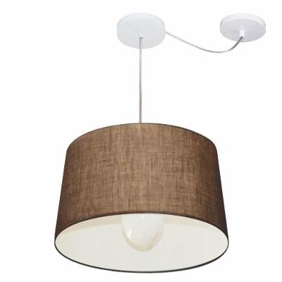 Lustre Pendente Cone Com Desvio De Centro Vivare Md-4275 Cúpula Em Tecido 40x45cm - Bivolt Café 127/220v