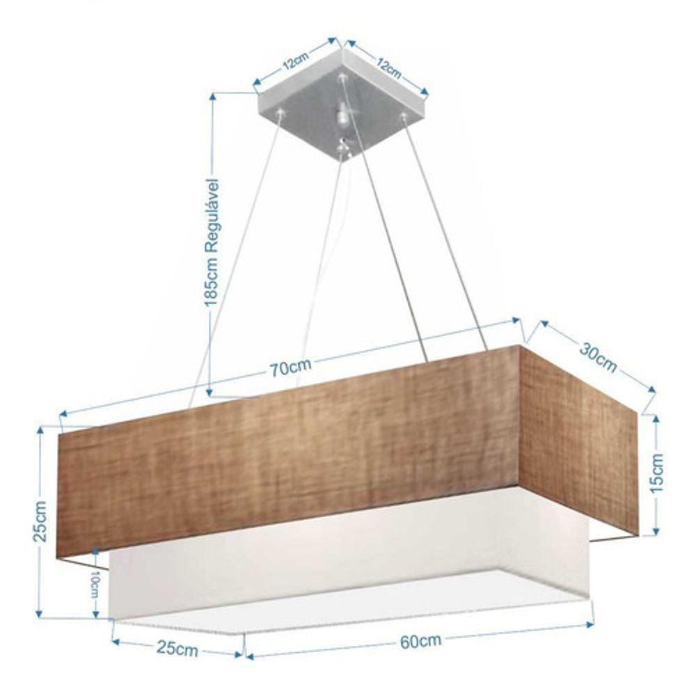 Lustre Pendente Retangular Vivare Md-4138 Cúpula Em Tecido 70x30cm X 60x25cm - Bivolt Palha-branco 127/220v - 4