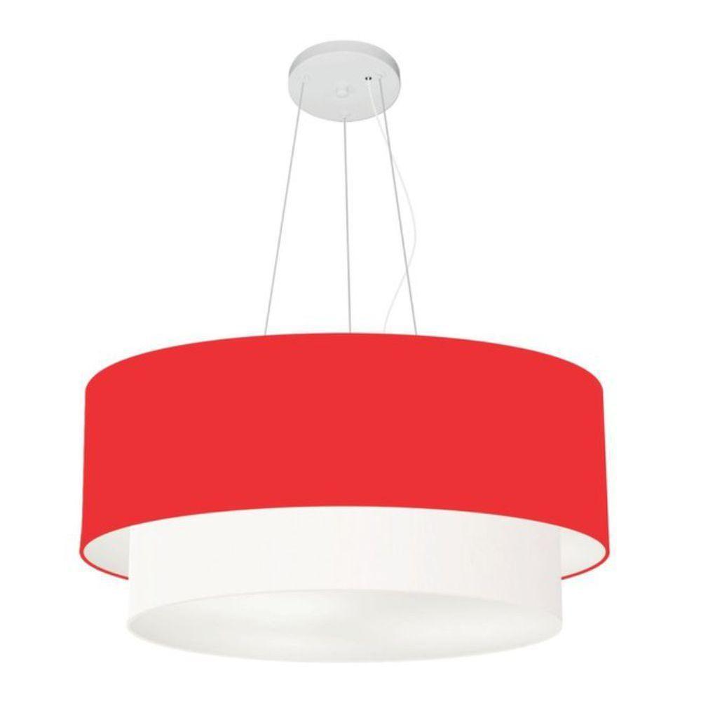 Lustre Pendente Duplo Cilíndrico Vivare Md-4082 Cúpula Tecido 60x50cm - Bivolt Vermelho-branco 127/220v - 1