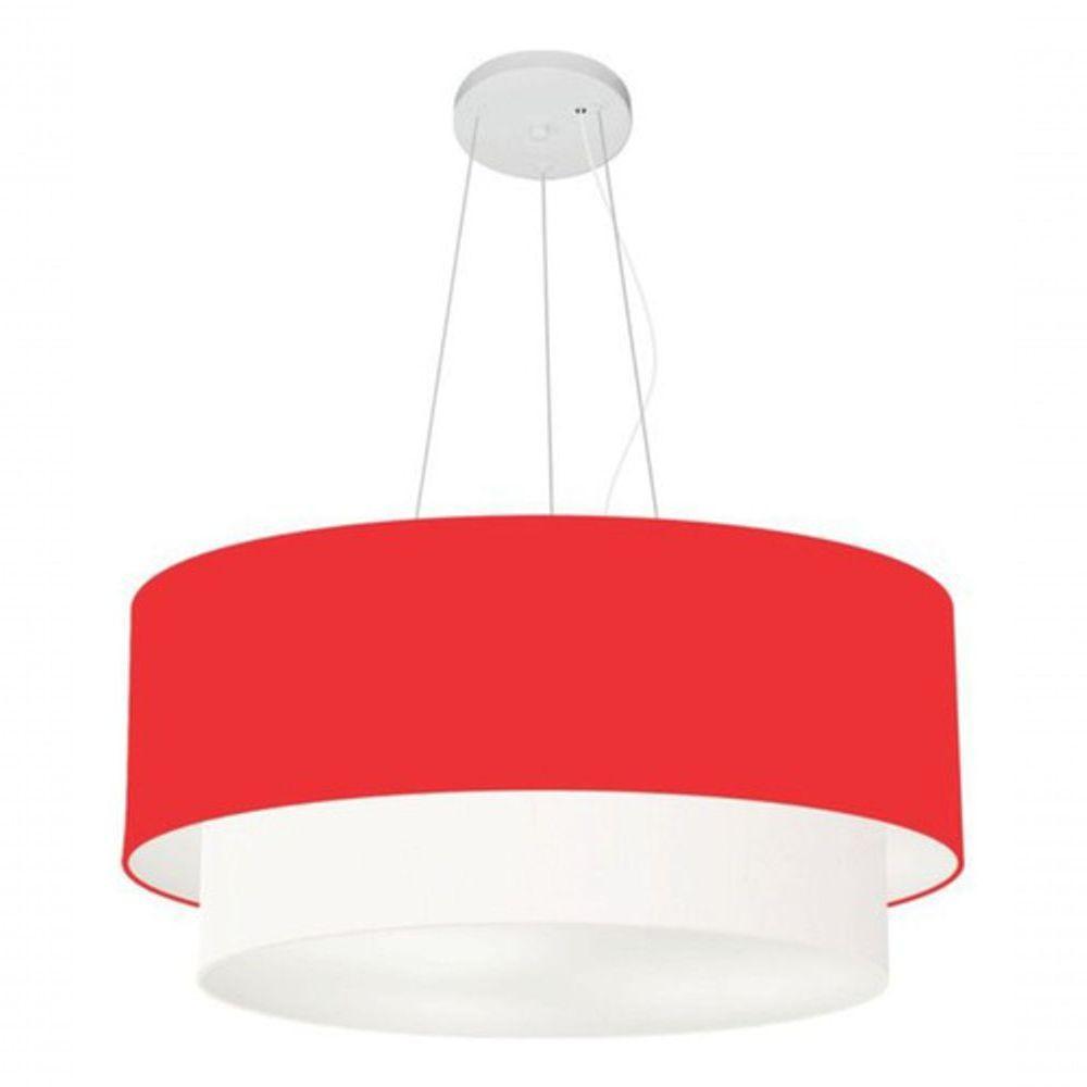 Lustre Pendente Duplo Cilíndrico Vivare Md-4082 Cúpula Tecido 60x50cm - Bivolt Vermelho-branco 127/220v - 4