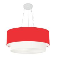 Lustre Pendente Duplo Cilíndrico Vivare Md-4082 Cúpula Tecido 60x50cm - Bivolt Vermelho-branco 127/220v - 1