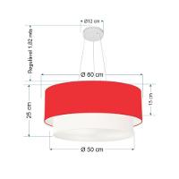 Lustre Pendente Duplo Cilíndrico Vivare Md-4082 Cúpula Tecido 60x50cm - Bivolt Vermelho-branco 127/220v - 2