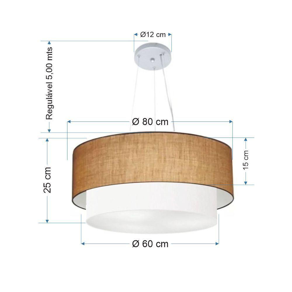 Lustre Pendente Duplo Cilíndrico Vivare Md-4073 Cúpula Em Tecido 80x60cm - Bivolt Palha-branco 127/220v - 2