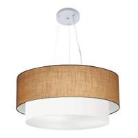 Lustre Pendente Duplo Cilíndrico Vivare Md-4073 Cúpula Em Tecido 80x60cm - Bivolt Palha-branco 127/220v - 1
