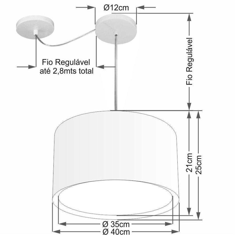 Lustre Pendente Cilíndrico Com Desvio De Centro Vivare Md-4305 Cúpula Em Tecido 40x25cm - Bivolt Café 127/220v - 2