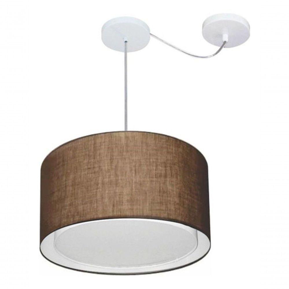 Lustre Pendente Cilíndrico Com Desvio De Centro Vivare Md-4305 Cúpula Em Tecido 40x25cm - Bivolt Café 127/220v - 3