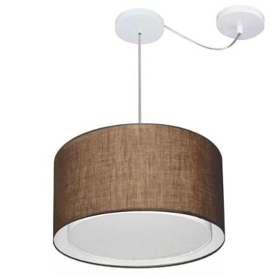 Lustre Pendente Cilíndrico Com Desvio De Centro Vivare Md-4305 Cúpula Em Tecido 40x25cm - Bivolt Café 127/220v