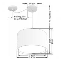 Lustre Pendente Cilíndrico Com Desvio De Centro Vivare Md-4305 Cúpula Em Tecido 40x25cm - Bivolt Café 127/220v - 4