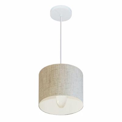 Lustre Pendente Cilíndrico Md-4046 Cúpula Em Tecido 18x18cm Rustico Bege - Bivolt
