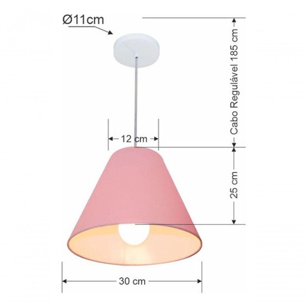 Lustre Pendente Cone Vivare Md-4028 Cúpula Em Tecido 25/30x12cm - Bivolt Rosa-bebê 127/220v - 5