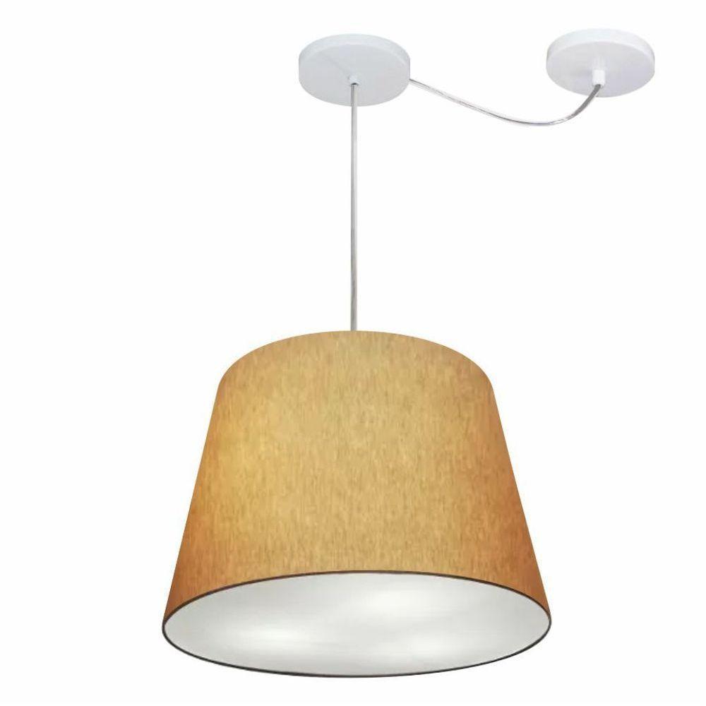 Lustre Pendente Cone Com Desvio De Centro Vivare Md-4276 Cúpula Em Tecido 30x40cm - Bivolt Palha 127/220v - 1