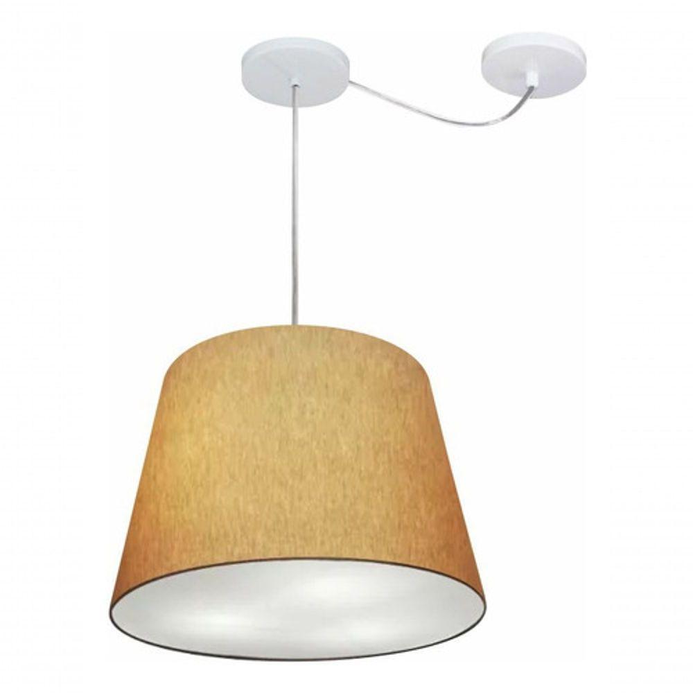 Lustre Pendente Cone Com Desvio De Centro Vivare Md-4276 Cúpula Em Tecido 30x40cm - Bivolt Palha 127/220v - 3