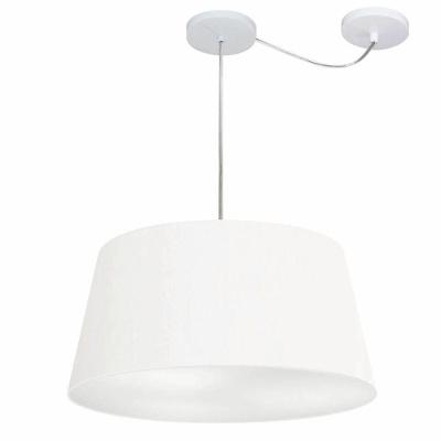 Lustre Pendente Cone Com Desvio De Centro Vivare Md-4282 Cúpula Em Tecido 40x50cm - Bivolt Branco 127/220v