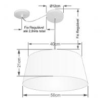 Lustre Pendente Cone Com Desvio De Centro Vivare Md-4282 Cúpula Em Tecido 40x50cm - Bivolt Branco 127/220v - 4