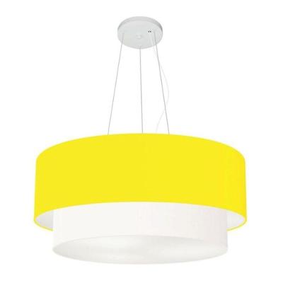 Lustre Pendente Duplo Cilíndrico Vivare Md-4073 Cúpula Tecido 80x60cm - Bivolt Amarelo-branco 127/220v