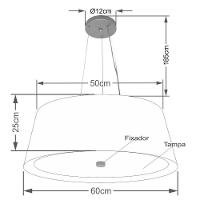 Lustre Pendente Cone Vivare Md-4015 Cúpula Em Tecido 25x60x50cm - Bivolt Preto-vermelho 127/220v - 2
