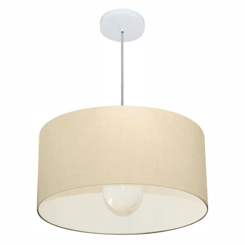 Lustre Pendente Cilíndrico Vivare Md-4206 Cúpula Em Tecido 50x25cm - Bivolt Algodão-crú 127/220v - 1
