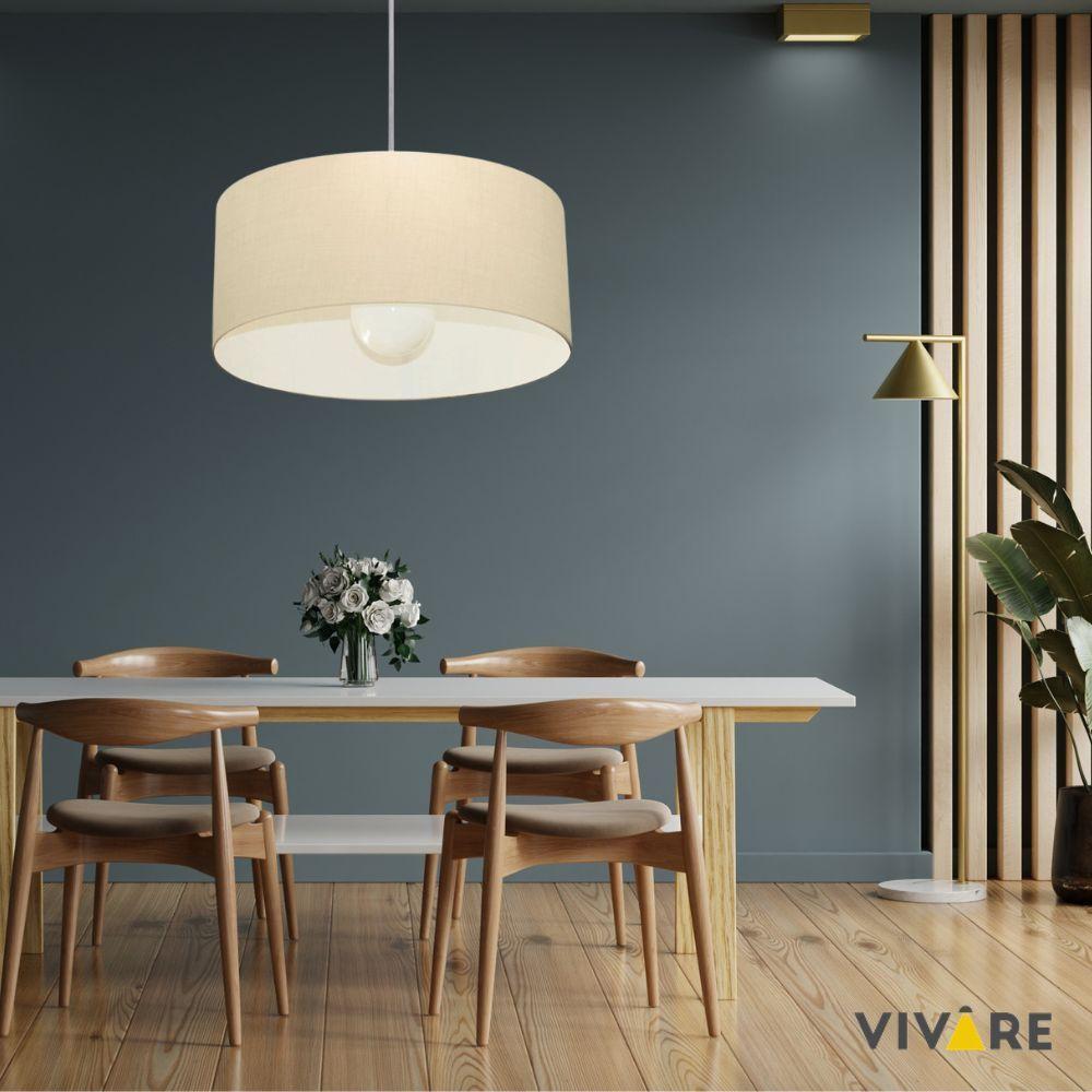 Lustre Pendente Cilíndrico Vivare Md-4206 Cúpula Em Tecido 50x25cm - Bivolt Algodão-crú 127/220v - 3