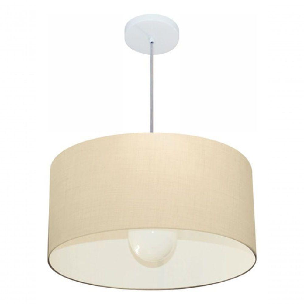 Lustre Pendente Cilíndrico Vivare Md-4206 Cúpula Em Tecido 50x25cm - Bivolt Algodão-crú 127/220v - 4