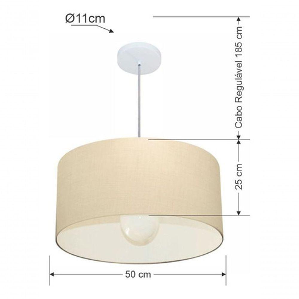 Lustre Pendente Cilíndrico Vivare Md-4206 Cúpula Em Tecido 50x25cm - Bivolt Algodão-crú 127/220v - 5