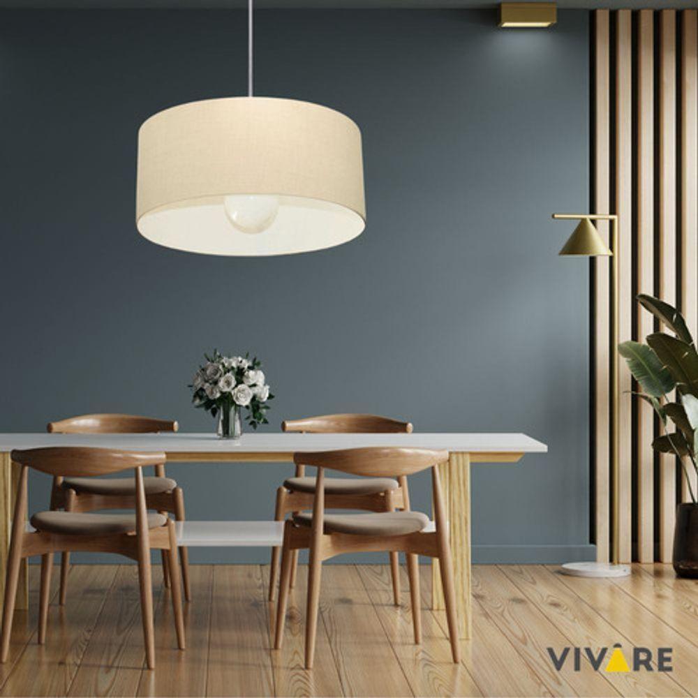 Lustre Pendente Cilíndrico Vivare Md-4206 Cúpula Em Tecido 50x25cm - Bivolt Algodão-crú 127/220v - 6