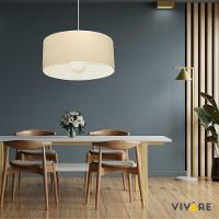 Lustre Pendente Cilíndrico Vivare Md-4206 Cúpula Em Tecido 50x25cm - Bivolt Algodão-crú 127/220v - 3