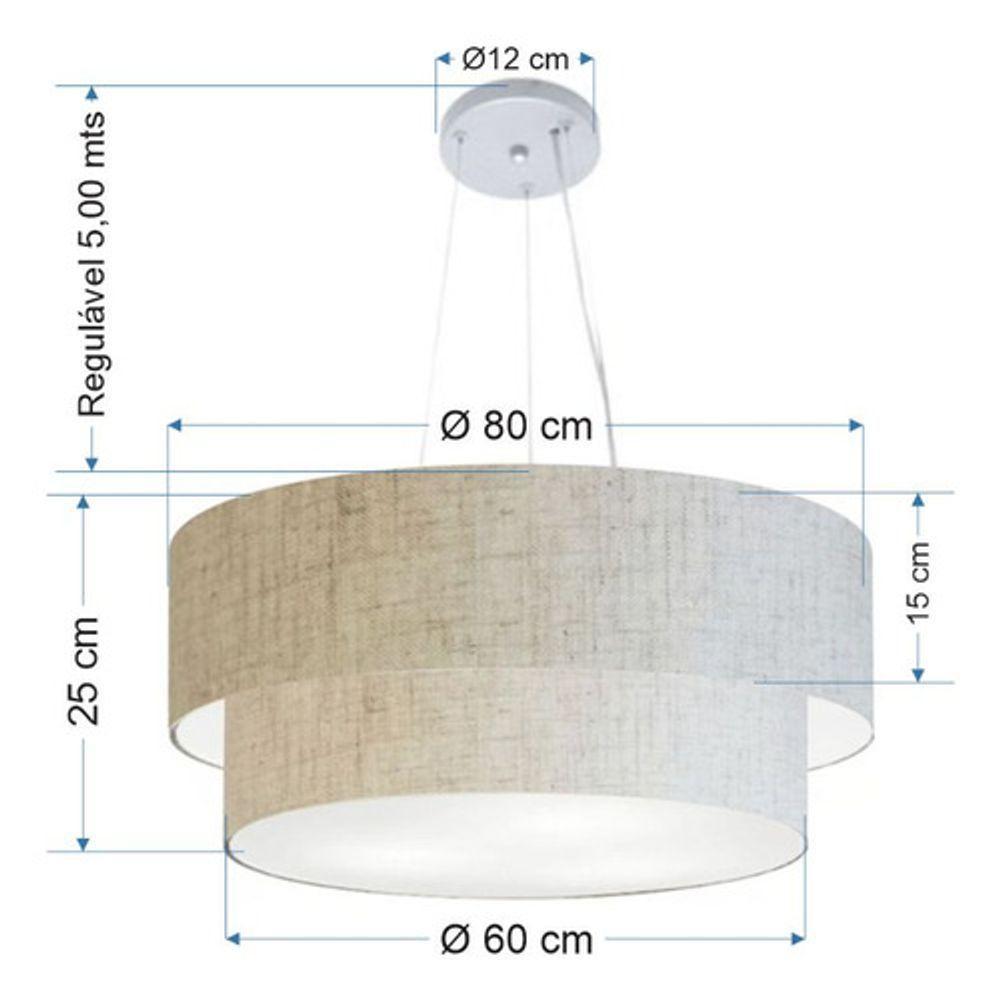Lustre Pendente Duplo Cilíndrico Vivare Md-4073 Cúpula Em Tecido 80x60cm - Bivolt Rustico-bege 127/220v - 4