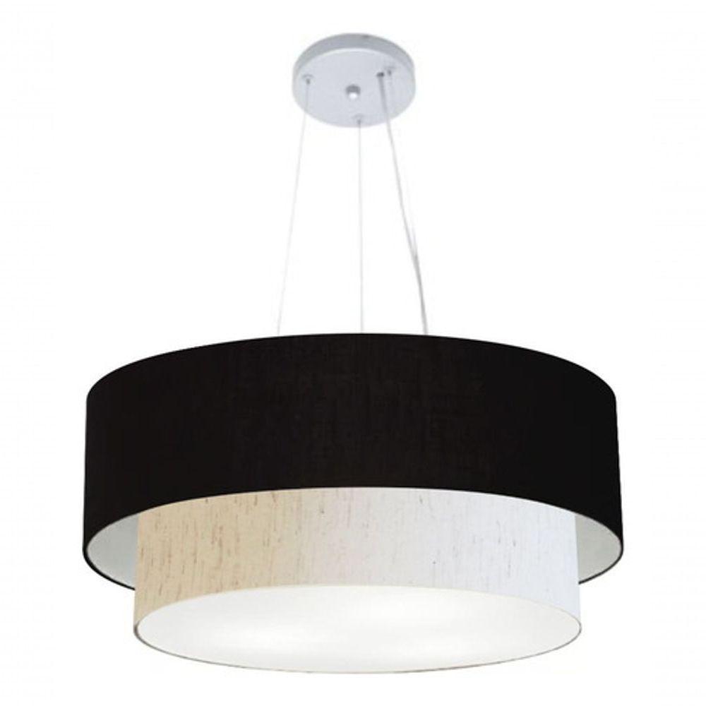 Lustre Pendente Duplo Cilíndrico Vivare Md-4073 Cúpula Em Tecido 80x60cm - Bivolt Preto-linho-bege 127/220v - 3