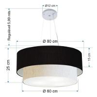 Lustre Pendente Duplo Cilíndrico Vivare Md-4073 Cúpula Em Tecido 80x60cm - Bivolt Preto-linho-bege 127/220v - 4