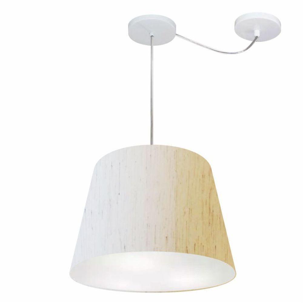 Lustre Pendente Cone Com Desvio De Centro Vivare Md-4276 Cúpula Em Tecido 30x40cm - Bivolt Linho Bege 127/220v - 1