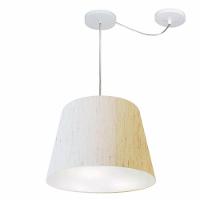 Lustre Pendente Cone Com Desvio De Centro Vivare Md-4276 Cúpula Em Tecido 30x40cm - Bivolt Linho Bege 127/220v - 1