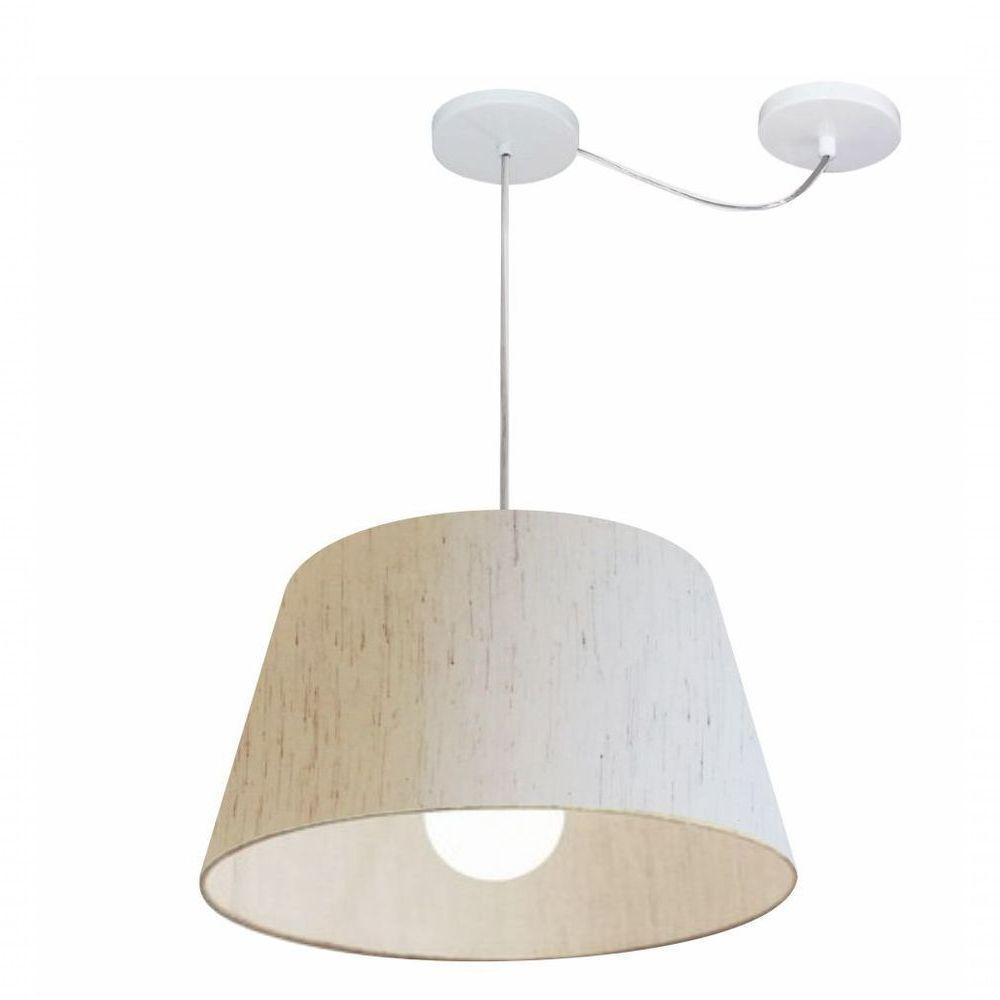 Lustre Pendente Cone Com Desvio De Centro Vivare Md-4273 Cúpula Em Tecido 30x40cm - Bivolt Linho Bege 127/220v - 1