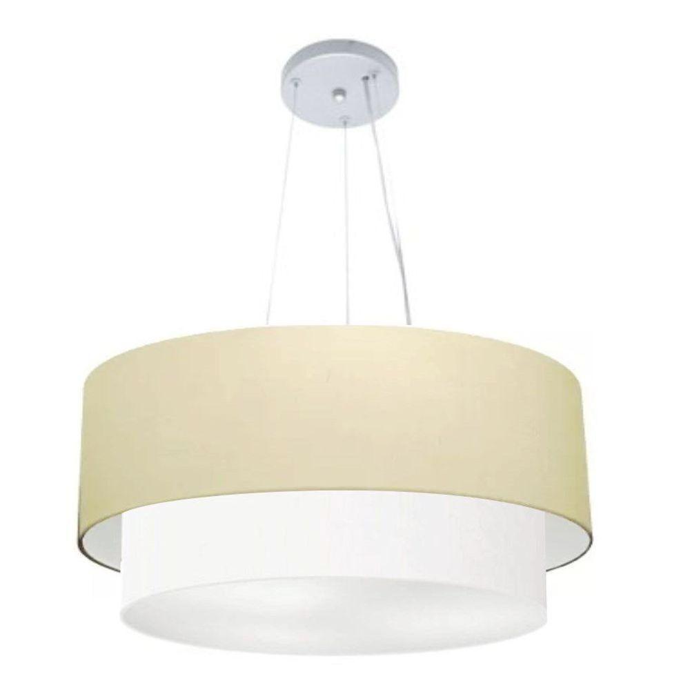 Lustre Pendente Duplo Cilíndrico Vivare Md-4073 Cúpula Em Tecido 80x60cm - Bivolt Algodão-crú-branco 127/220v - 1
