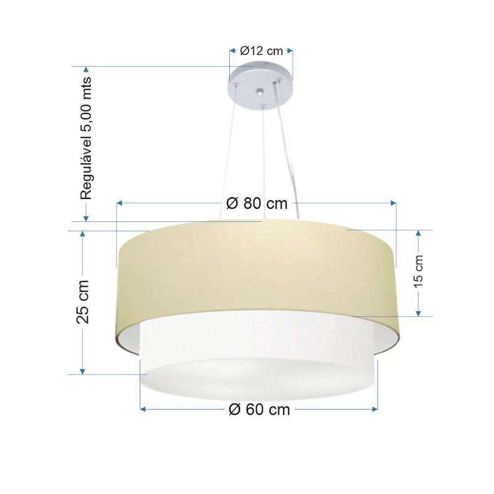 Lustre Pendente Duplo Cilíndrico Vivare Md-4073 Cúpula Em Tecido 80x60cm - Bivolt Algodão-crú-branco 127/220v - 2
