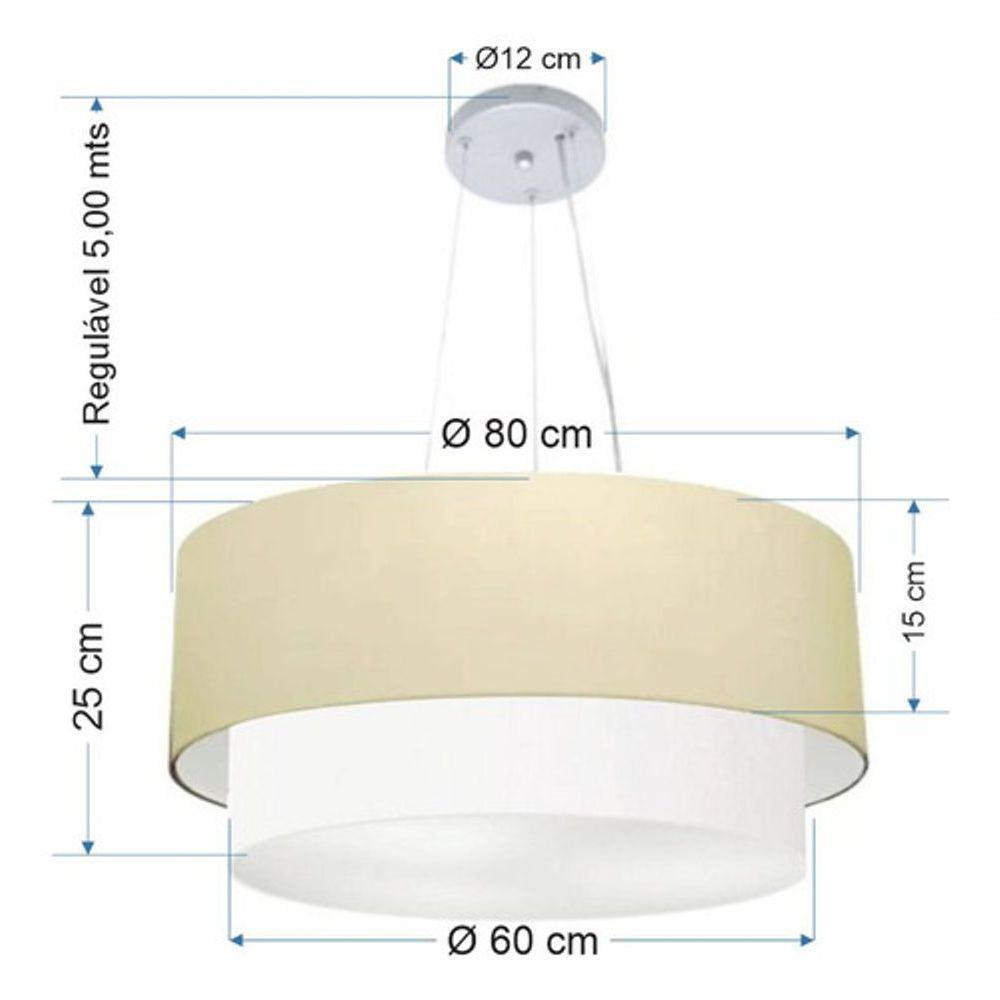 Lustre Pendente Duplo Cilíndrico Vivare Md-4073 Cúpula Em Tecido 80x60cm - Bivolt Algodão-crú-branco 127/220v - 4