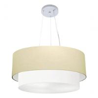 Lustre Pendente Duplo Cilíndrico Vivare Md-4073 Cúpula Em Tecido 80x60cm - Bivolt Algodão-crú-branco 127/220v - 3