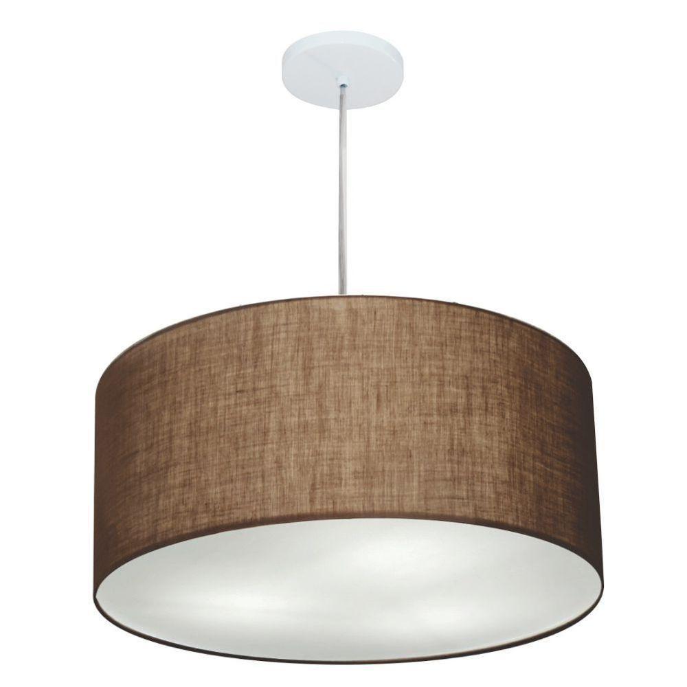 Lustre Pendente Cilíndrico Vivare Md-4219 Cúpula Em Tecido 55x25cm - Bivolt Café 127/220v - 1