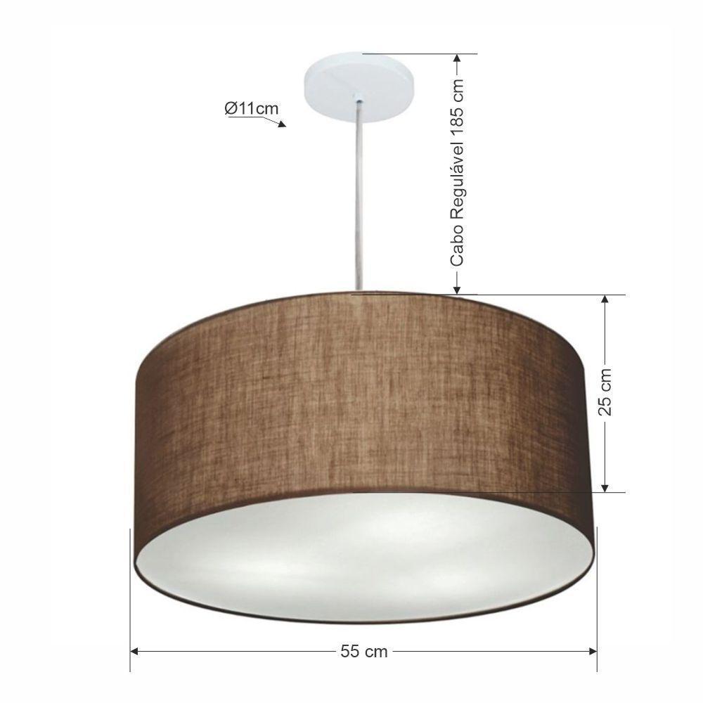 Lustre Pendente Cilíndrico Vivare Md-4219 Cúpula Em Tecido 55x25cm - Bivolt Café 127/220v - 2
