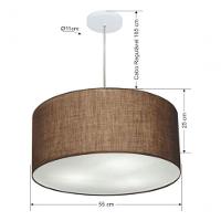 Lustre Pendente Cilíndrico Vivare Md-4219 Cúpula Em Tecido 55x25cm - Bivolt Café 127/220v - 5