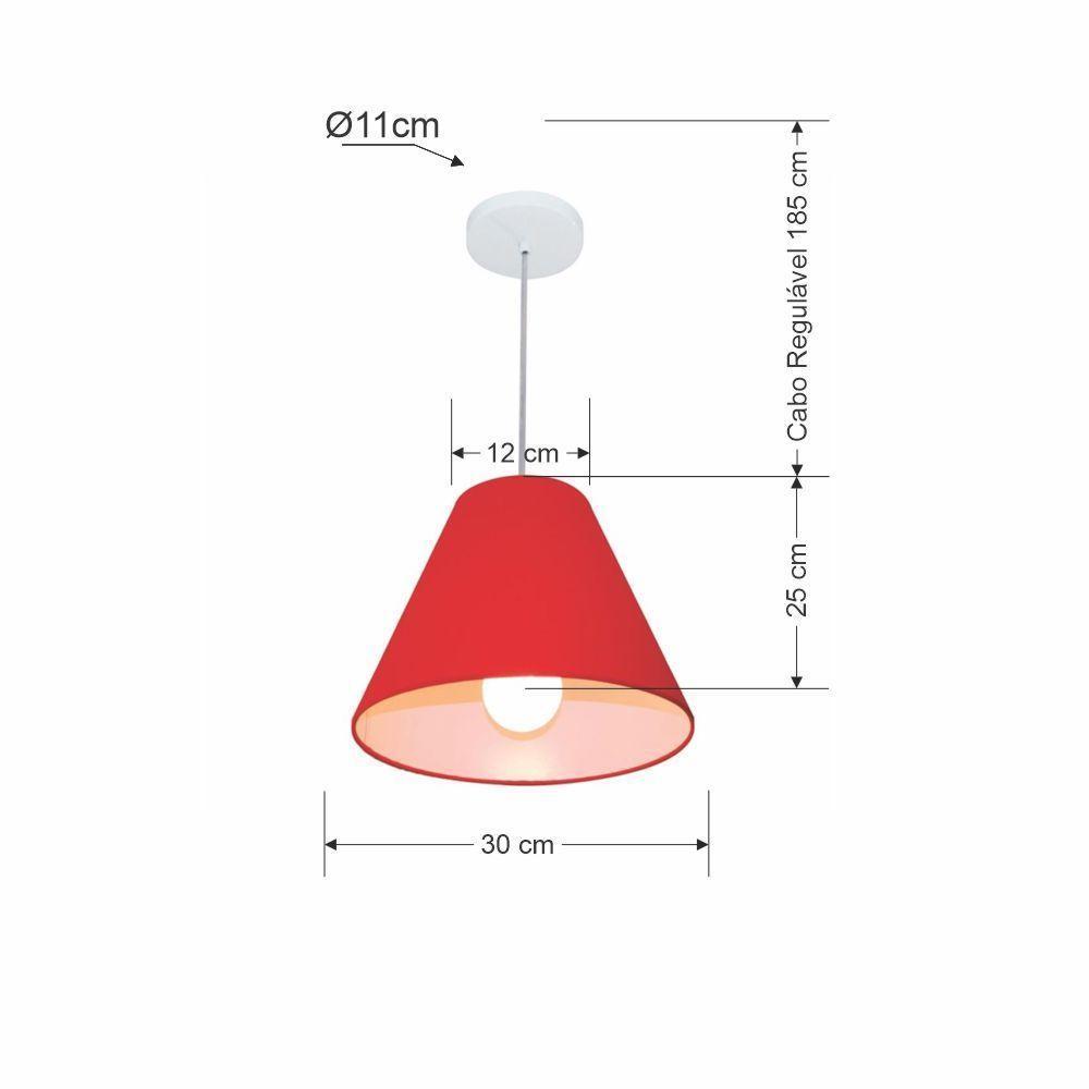 Lustre Pendente Cone Vivare Md-4028 Cúpula Em Tecido 25/30x12cm - Bivolt Bordo 127/220v - 2