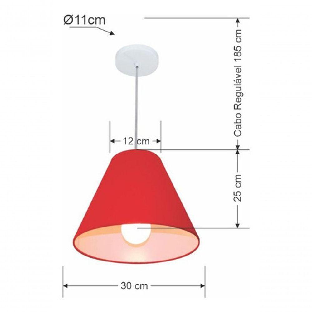 Lustre Pendente Cone Vivare Md-4028 Cúpula Em Tecido 25/30x12cm - Bivolt Bordo 127/220v - 5